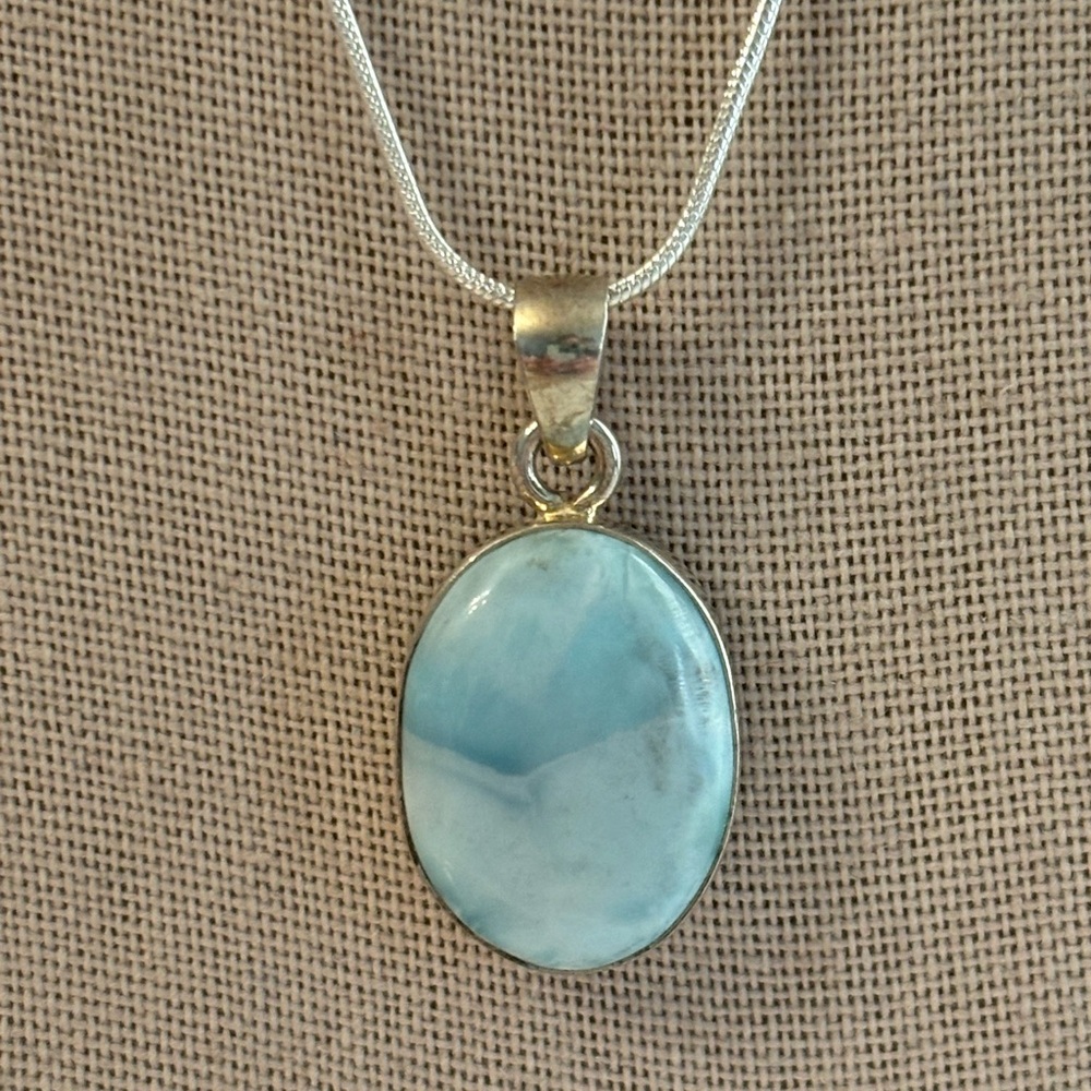 NEW Larimar Crystal Pendant Sterling Silver w/ Sterling Silver Plated Chain ~20” - Picture 2 of 7